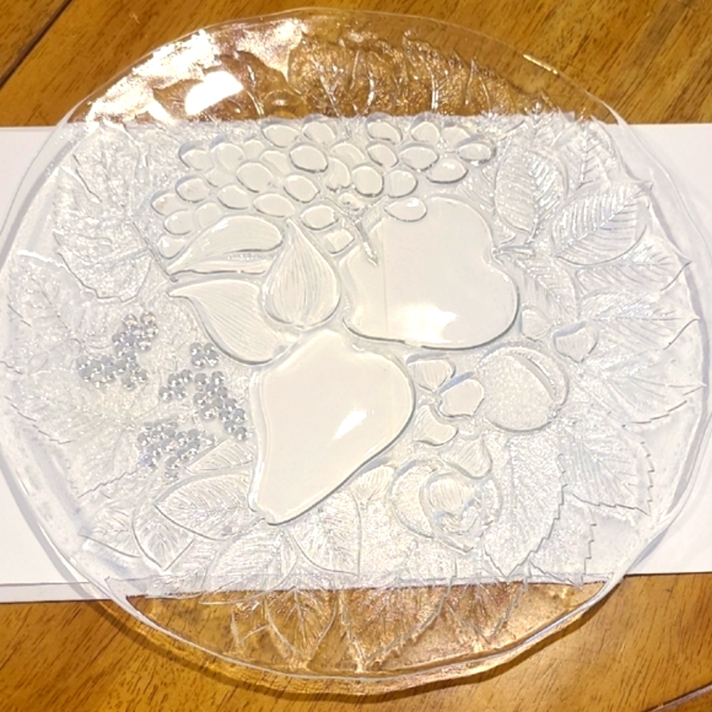 Clear Glass Fruit Embossed Plate